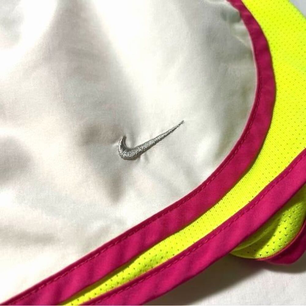 NIKE Athletic Dri-Fit White Yellow Pink Lined Shorts Women's Size Large